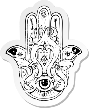 retro distressed sticker of a hamza tattoo symbol png
