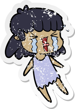 distressed sticker of a cartoon woman in tears png