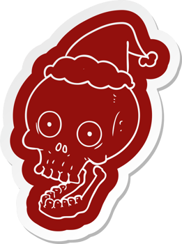 quirky cartoon  sticker of a skull wearing santa hat png