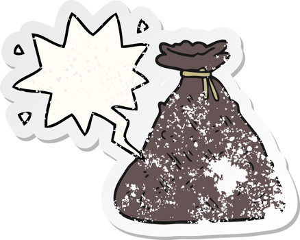 cartoon old hessian sack with speech bubble distressed distressed old sticker png