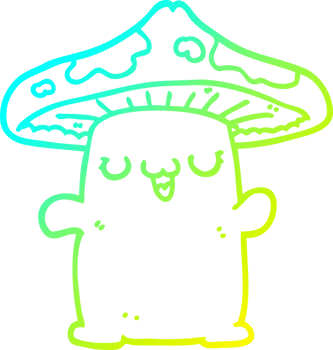 cold gradient line drawing of a cartoon mushroom creature png