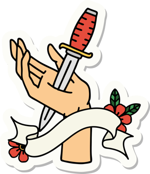 tattoo style sticker with banner of a dagger in the hand png