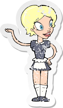 retro distressed sticker of a cartoon woman in maid costume drawing png