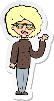 sticker of a cartoon woman waving png