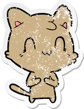 distressed sticker of a cartoon happy cat png