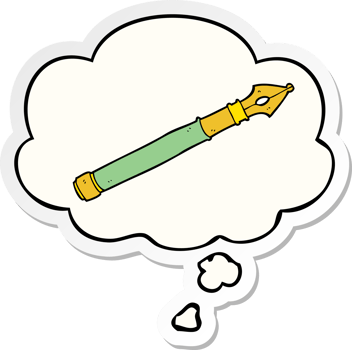 cartoon fountain pen with thought bubble as a printed sticker png