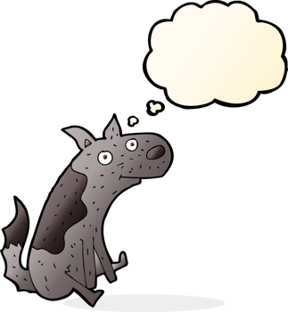 cartoon sitting dog with thought bubble png