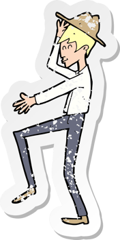 retro distressed sticker of a cartoon fashionable man drawing png