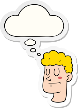 cartoon male face with thought bubble as a printed sticker png