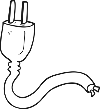 freehand drawn black and white cartoon electrical plug png