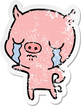 distressed sticker of a cartoon pig crying png