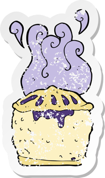 retro distressed sticker of a cartoon blueberry pie png