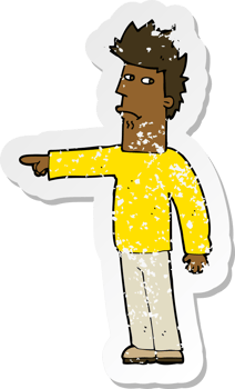 retro distressed sticker of a cartoon man pointing png