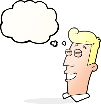 hand drawn thought bubble cartoon grinning man png