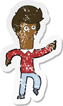 retro distressed sticker of a cartoon man pointing png