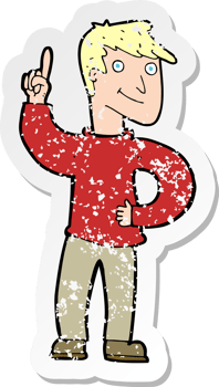 retro distressed sticker of a cartoon man with great idea drawing png