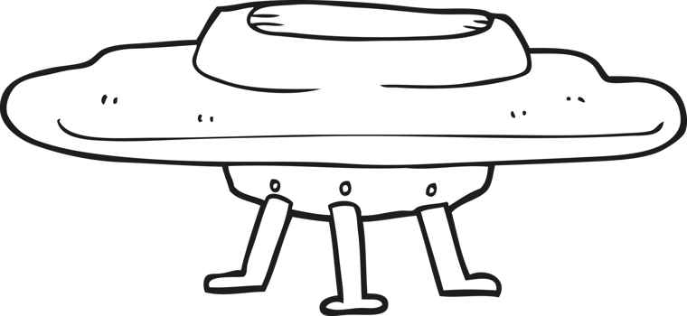 hand drawn black and white cartoon flying saucer png