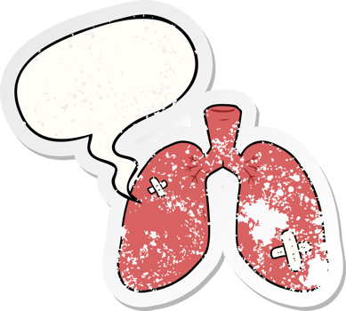 cartoon repaired lungs with speech bubble distressed distressed old sticker png