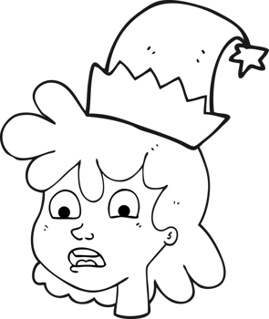 freehand drawn black and white cartoon stressed woman wearing santa hat png