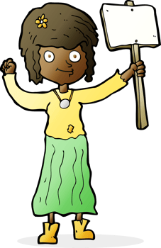 cartoon hippie girl with protest sign png