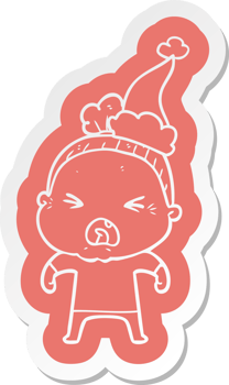 quirky cartoon  sticker of a angry old woman wearing santa hat png