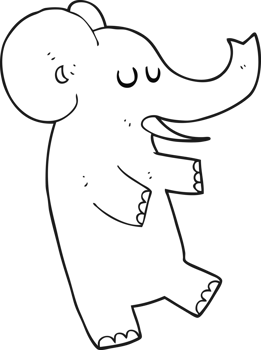 hand drawn black and white cartoon dancing elephant png
