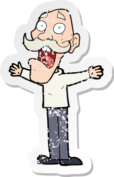 retro distressed sticker of a cartoon stressed old man drawing png