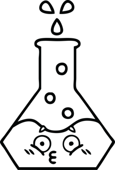 line drawing cartoon of a science beaker png