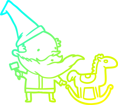 cold gradient line drawing of a santa or elf making a rocking horse png