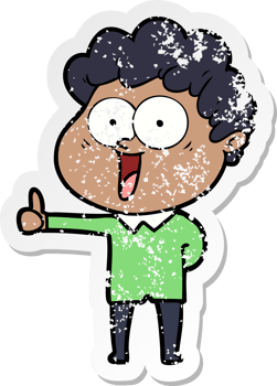distressed sticker of a cartoon happy man png