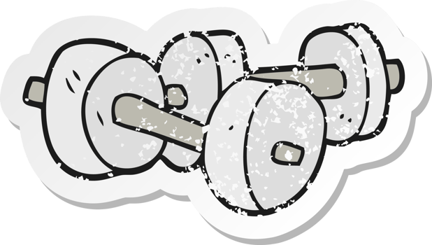 retro distressed sticker of a cartoon dumbbells png