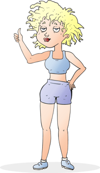 hand drawn cartoon tired gym woman png