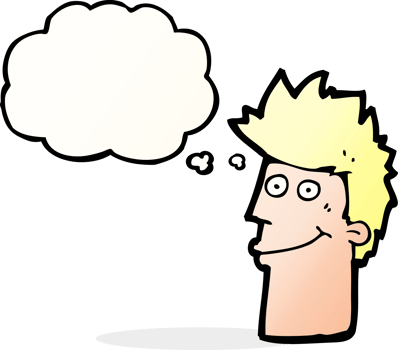 cartoon happy man with thought bubble png