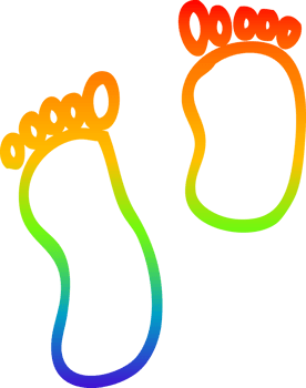 rainbow gradient line drawing of a cartoon foot prints png