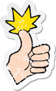 retro distressed sticker of a cartoon thumbs up png