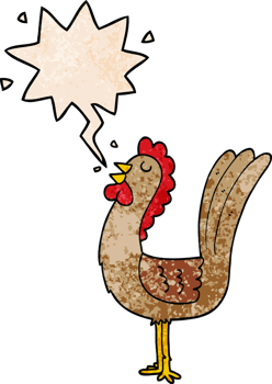 cartoon rooster with speech bubble in retro texture style png
