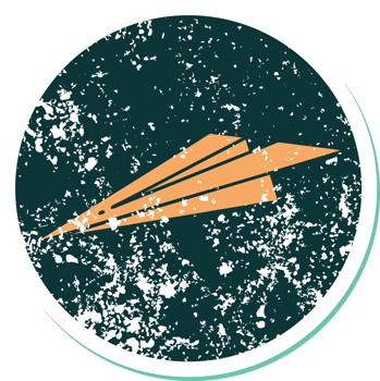 iconic distressed sticker tattoo style image of a paper airplane png
