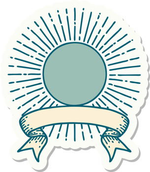 tattoo style sticker with banner of a sun png