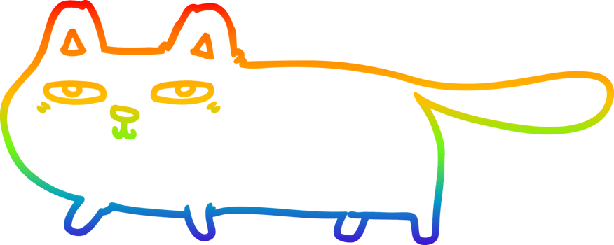 rainbow gradient line drawing of a cartoon sly cat png