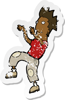 retro distressed sticker of a cartoon happy man doing funny dance png
