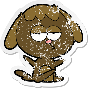 distressed sticker of a cartoon bored dog png