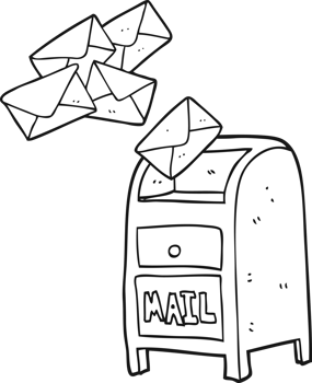 hand drawn black and white cartoon mail box png