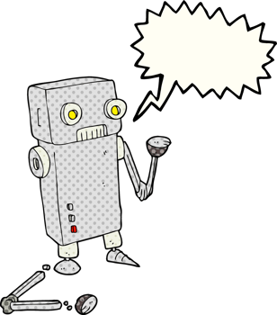 hand drawn comic book speech bubble cartoon broken robot png