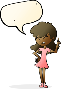 cartoon girl making point with speech bubble png