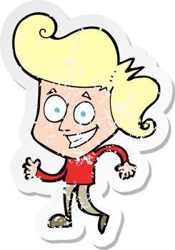 retro distressed sticker of a cartoon grinning man drawing png