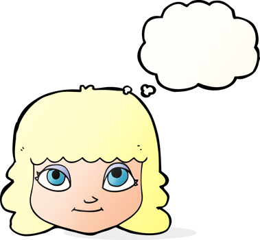 cartoon happy female face with thought bubble png