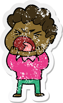 distressed sticker of a cartoon furious man png