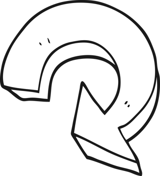 hand drawn black and white cartoon recycling arrow png