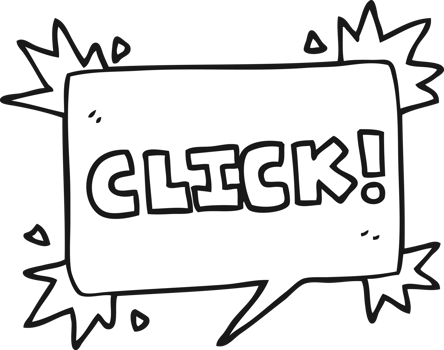 hand drawn black and white cartoon click sign png