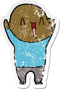 distressed sticker of a happy cartoon bald man png